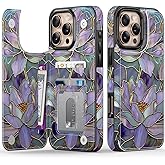 FUNMIKO for iPhone 16 Pro Wallet Case with Card Holder, RFID-Blocking, Military-Grade Protection & UV-Printed Artwork, Magnetic Closure with Leather Kickstand - Dreamy Lotus