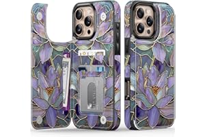 FUNMIKO for iPhone 16 Pro Wallet Case with Card Holder, RFID-Blocking, Military-Grade Protection & UV-Printed Artwork, Magnetic Closure with Leather Kickstand - Dreamy Lotus