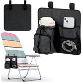 Cosblank 4 Pockets Beach Chair Cup Holder Organizer Phone Caddy, Dark Gray | Nylon Caddy with 2 Straps, Water Bottle Organizer, Beach Chair Accessories for Patio Lounger, Foldable Camping Use