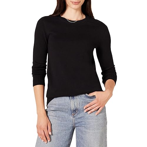 Amazon Essentials Women's Crewneck Sweater, 100% Cotton, Black, X-Large, Plus Size Available