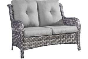 Belord Outdoor Loveseat Small Patio Furniture 2 Seater Sofa Brown Wicker Couch Rattan Settee for Single-Family House