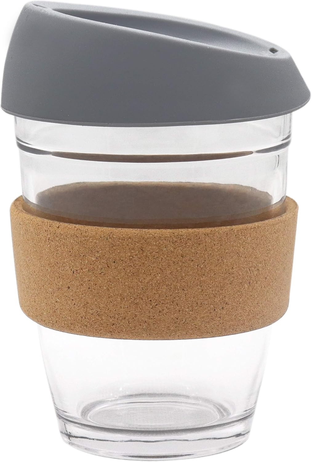 L'ifeager Reusable Coffee Travel Cup Toughened Glass Cup&Eco Friendly Cork sleeve Dishwasher and Microwave Safe BPA Free | 12oz | Christmas Birthday present (Grey)