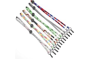 HOLLOSPORT 6Pcs Adjustable Face Mask Lanyards for Kids and Women Around Neck, 13 Inches Colorful Double Clip Chin Cord Strap Holder for Hats with Fun Patterns