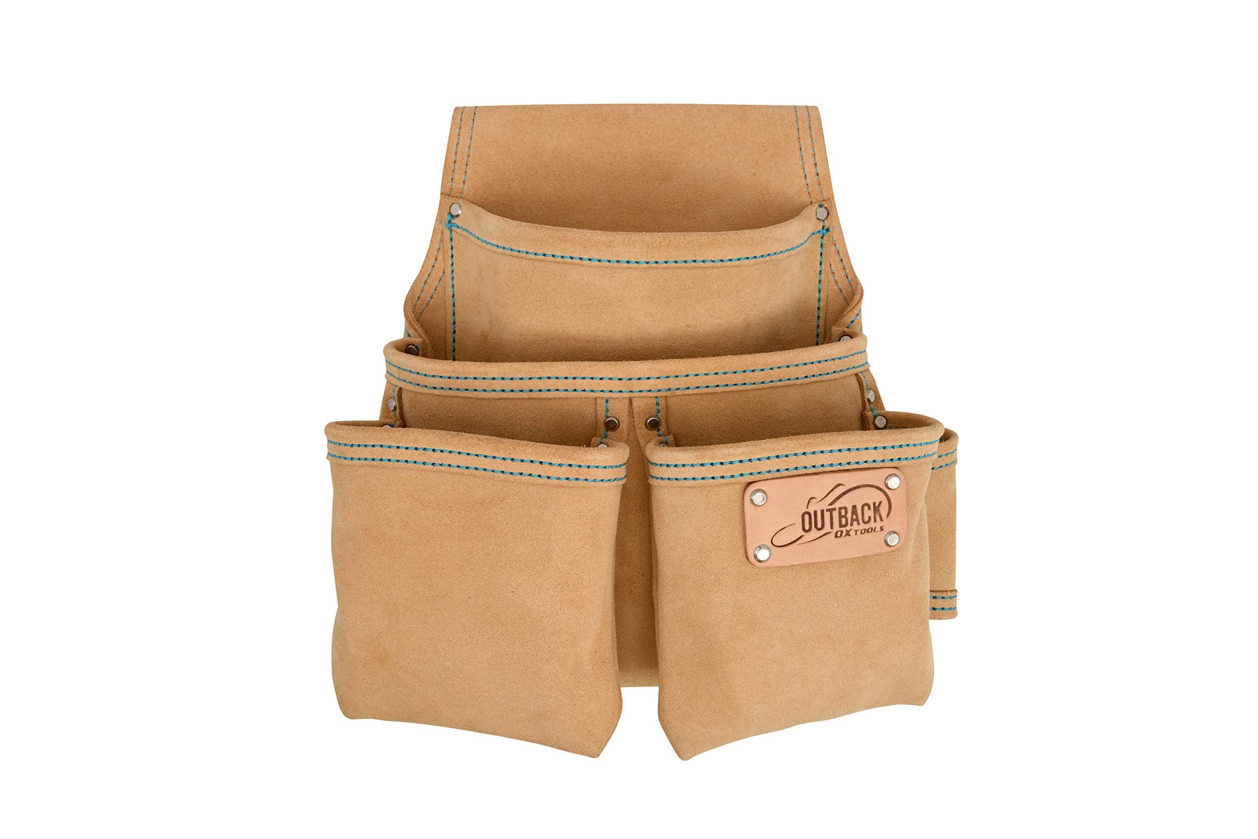 OX Tools OX-T264104 Trade Series Suede Leather Fastener Pouch - 4 Pockets, Multiple-Pockets, Heavy Duty Leather & Reinforced Riveting