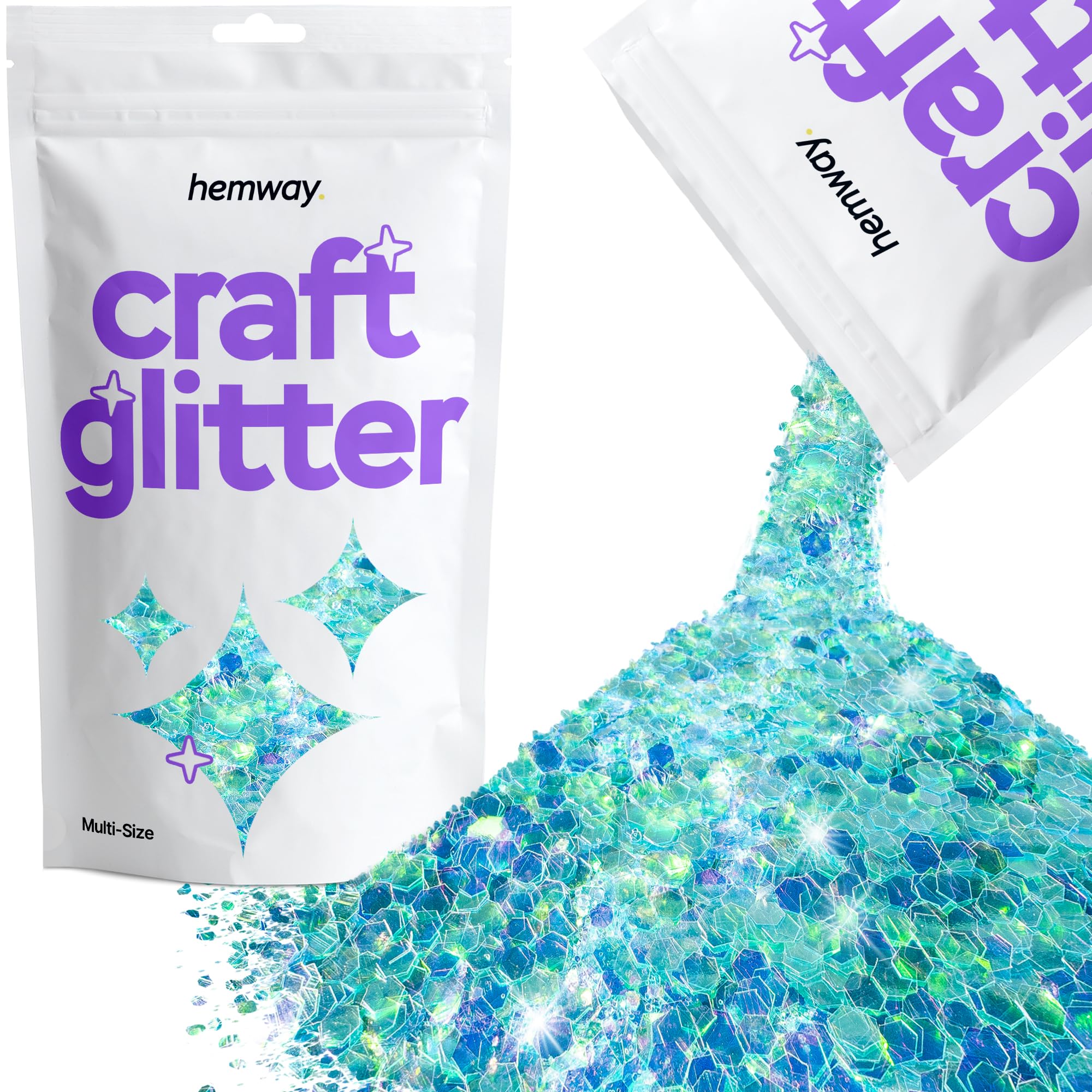 Hemway Craft Glitter Fluorescent Blue 100g Multi Size Glitter for Crafts, Resin, Cosmetic, Nail, Face, Body, Festival, Tumblers, Art, Candle, Crafting