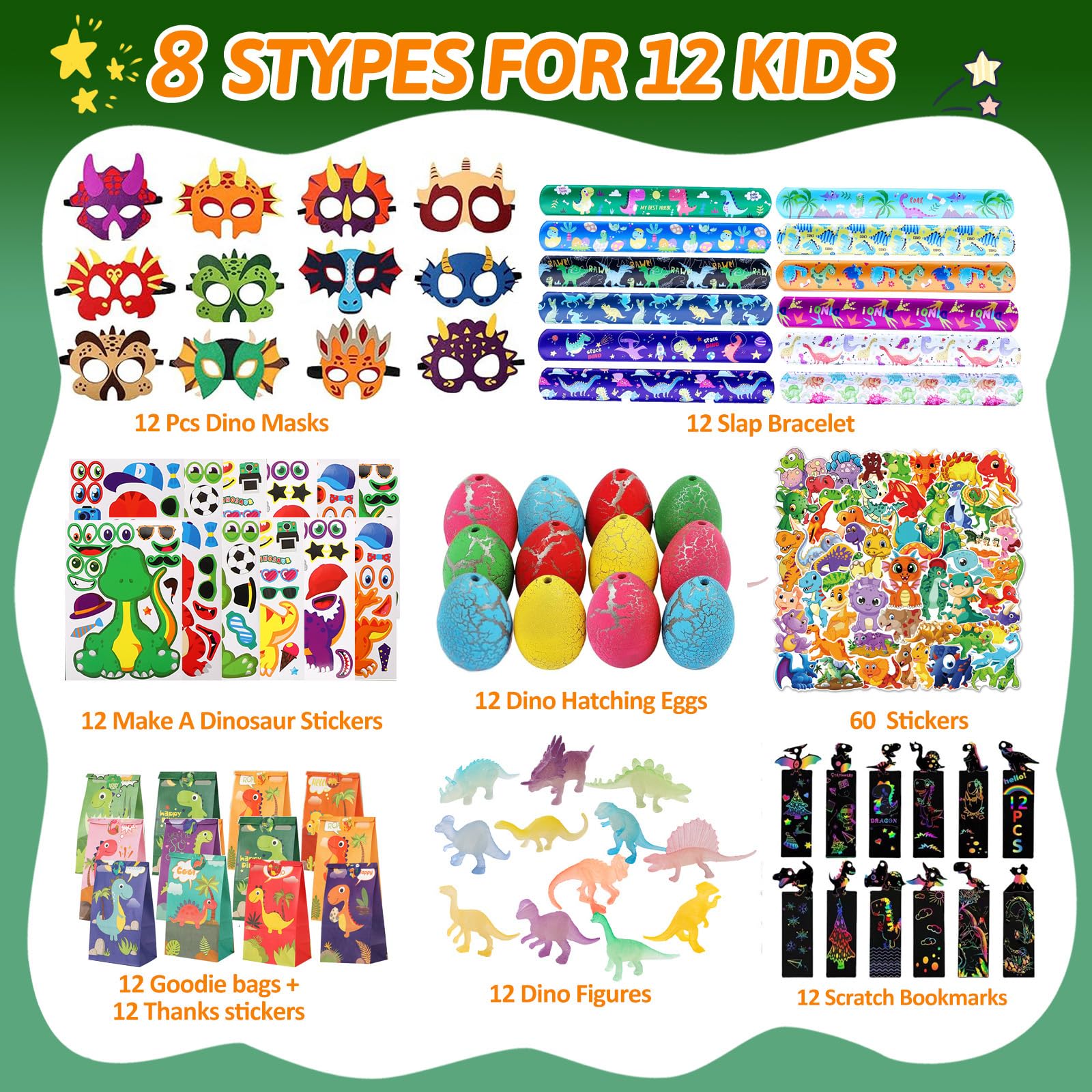 Dinosaur Party Favors For 12 Kids, Dinosaur Birthday Party Supplies, Dinosaur Goodie Bags for Boys Girls Birthday, Dinosaur Gifts Bags Fillers Pinata Stuffers, Dinosaur Themed Party Toys