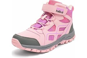 R CORD Kids Hiking Boots Waterproof Girls Hiking Boots Durable TPR Traction Outsole Girls Hiking Shoes Anti-Skid Athletic Hook and Loop Closure Kids Hiking Shoes for Outdoor