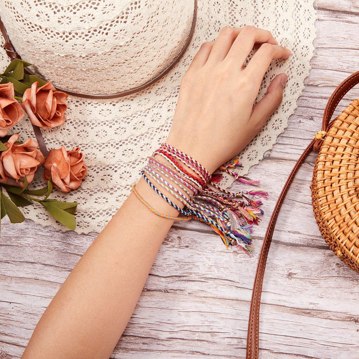 28 Pieces Woven Wrap Friendship Bracelets Handmade Braided Friendship Bracelet Adjustable Colorful Beaded Bracelet: Clothing