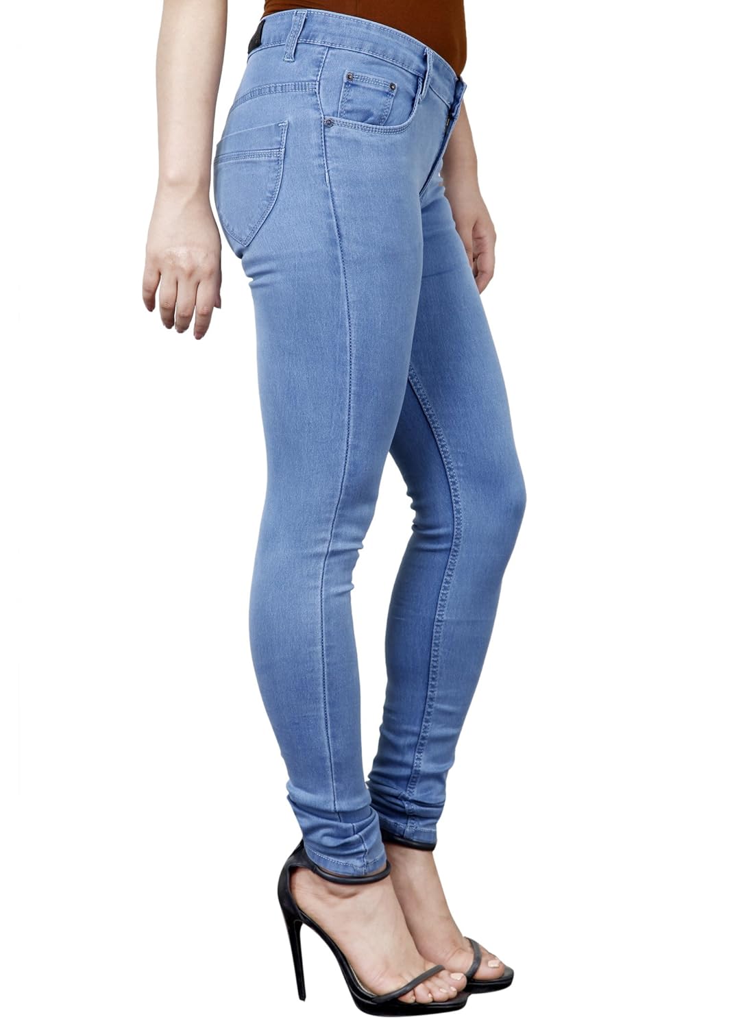facts women denim stretchable mid blue skinny fit jeans