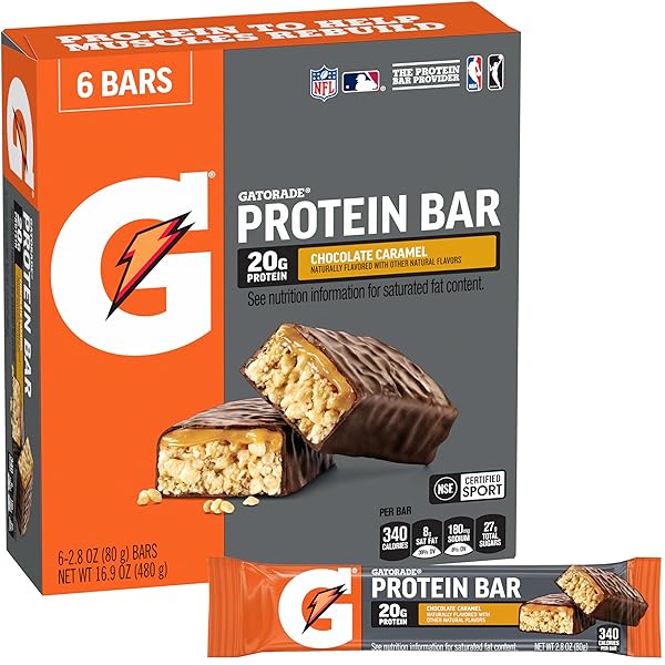 GATORADE WHEY PROTEIN RECOVER BARS CHOCOLATE CARAMEL, 2.8 OZ, 6 CT