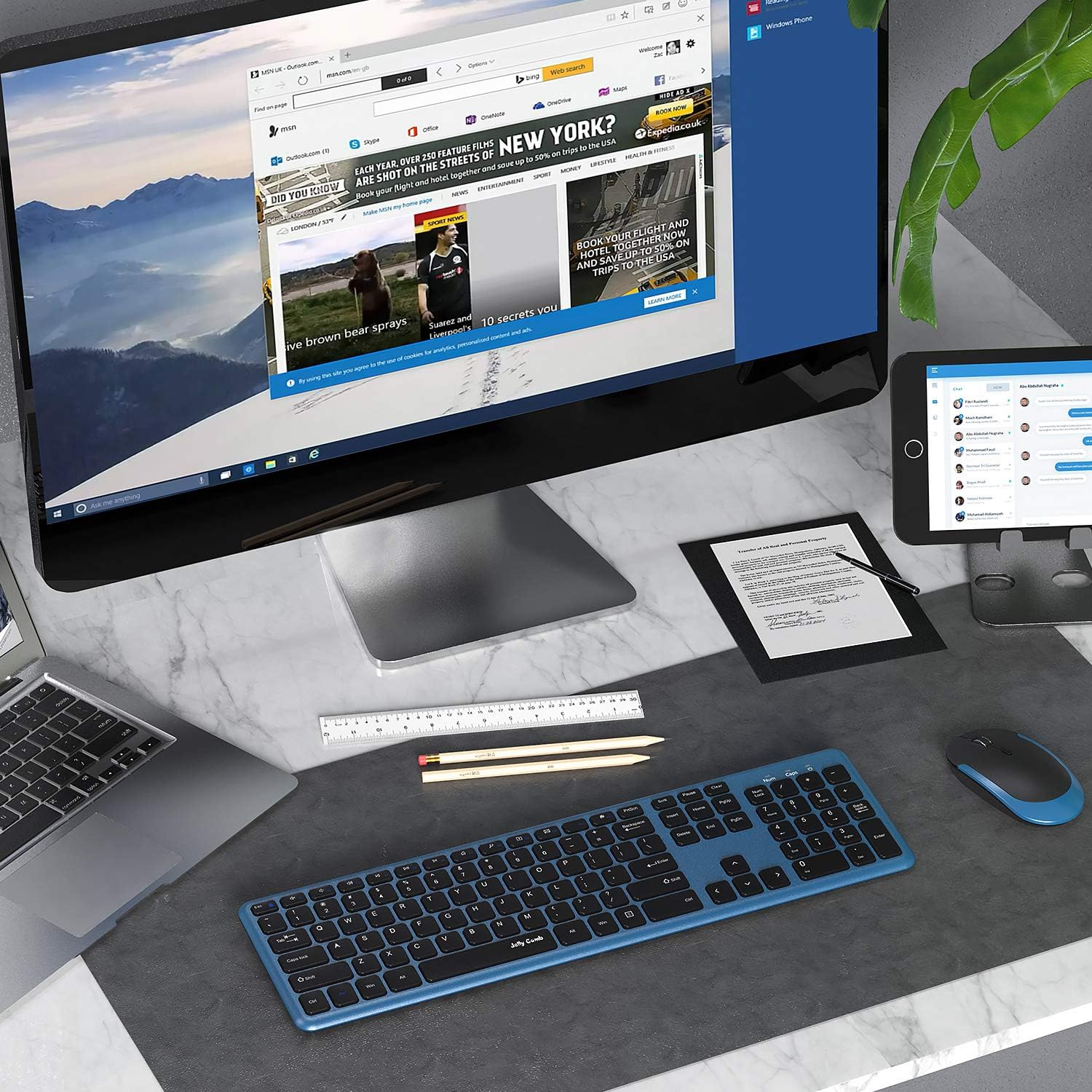 Wireless Keyboard and Mouse, Jelly Comb 2.4GHz Ultra Thin Full Size Wireless Keyboard Mouse Combo Set with Number Pad for Computer, Laptop, PC, Desktop, Notebook, Windows 7, 8, 10 (Sapphire Blue): Computers & Accessories