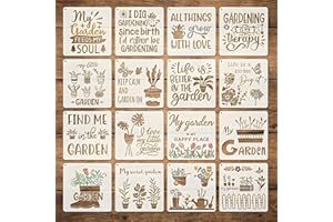 Garden Theme Stencils for Painting, 16PCS 8 Inch Plastic Quote Floral Stencils for Crafts Reusable, Drawing Templates for Pai