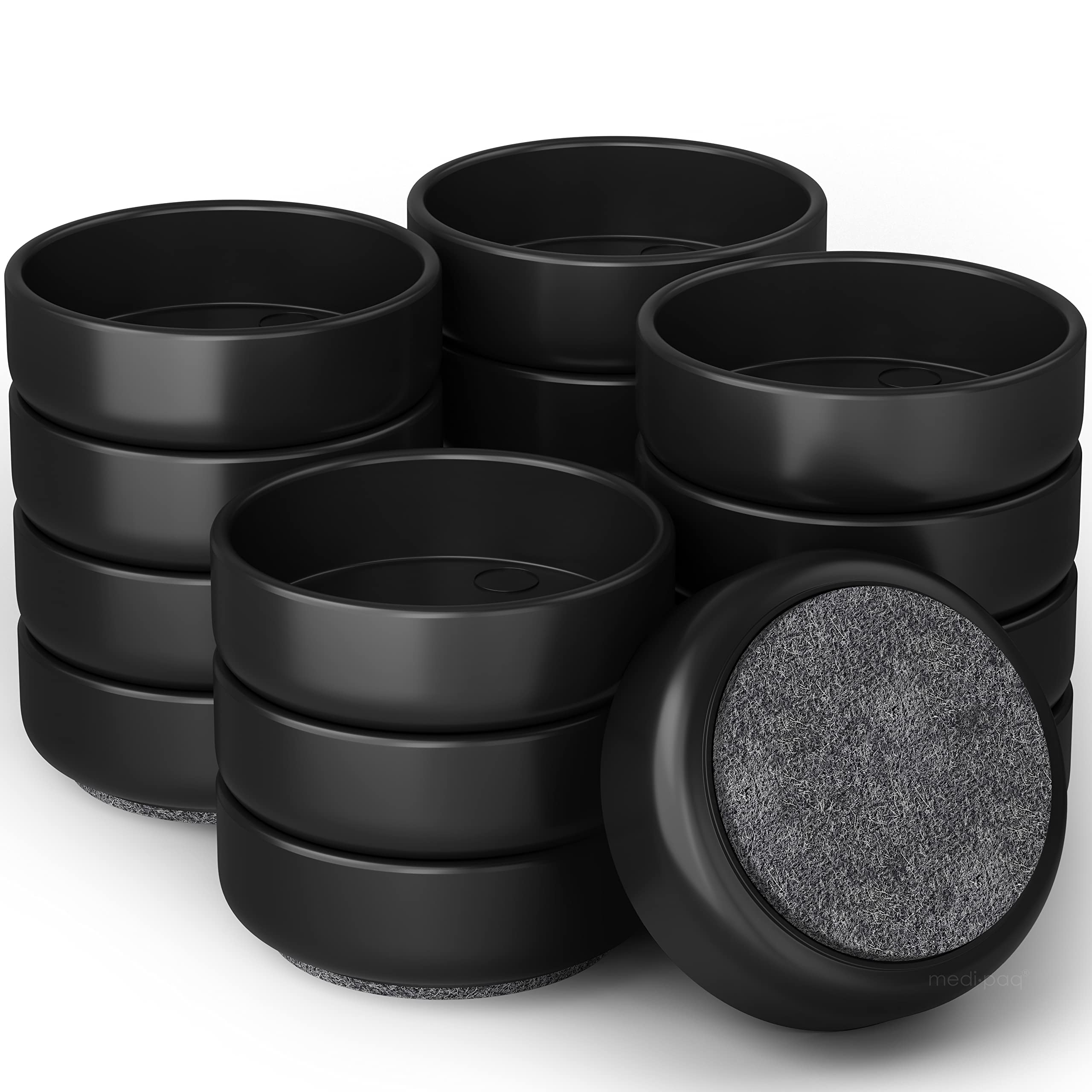 Medipaq Felt Castor Cups – 16x Large 60mm Black – Protects Wooden & Smooth Floors – Chair & Furniture Leg Protectors — image 1
