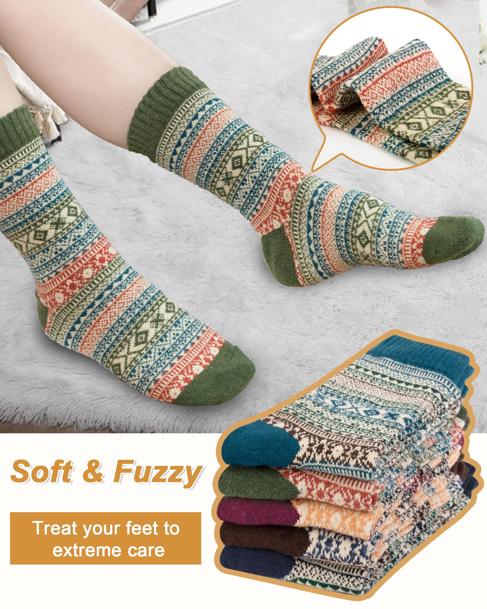 Senker Fashion Wool Socks for Women, Stocking Stuffers Gifts for Women Mom Her Boot Warm Soft Crew Sock for Winter Hiking