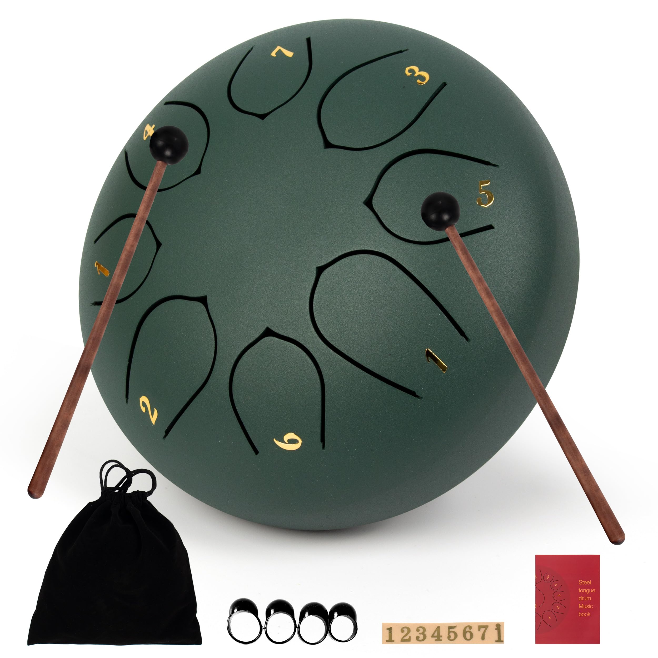Lomuty 6 Inches 15 CM Steel Tongue Drum-8 Notes C Major Tuned Percussion Instrument-Handpan Drum with Bag, Music Book, Mallets and Finger Picks(Green)