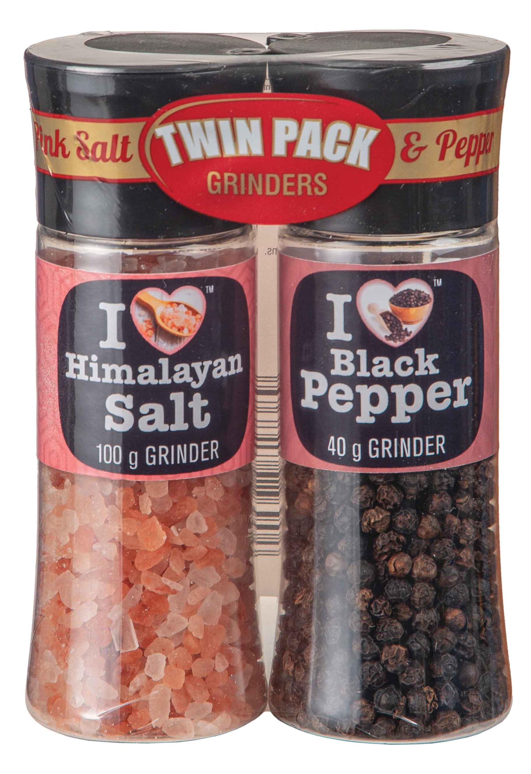 I Love Himalayan Pink Salt and Black Pepper Picnic Travel Grinder Set