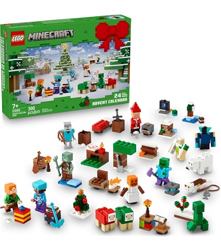 Mattel Minecraft Calendario De Adviento 2024 – 24 Sorpresas Con 3 Mini Figuras, 17 Accesorios Y Pegatinas – Regalo Navideño Para Niños Y Niñas Fans Del Videojuego +6 Años