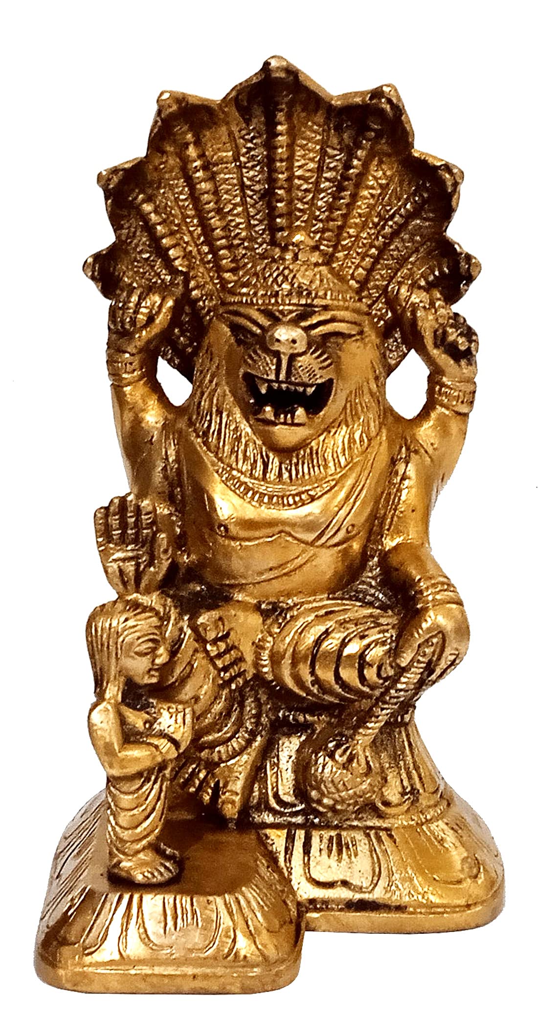 Purpledip Brass Idol Narasimha (Lord Vishnu's Avatar) & Prahalad: Rare Collectible Statue (11985)