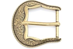 CRAFTMEMORE Western Floral Scroll Belt Buckle, Antique Brass and Silver Vintage Buckle for Leather Straps HRBK QCB97