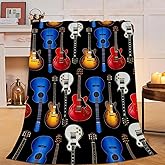 Guitar Blanket Music Decor Throw Blanket Super Soft Flannel Lightweight Fluffy Plush Fuzzy Fleece Instrument Blanket Gifts for Guitar Lover Girls Woman Kids Boys Man for Bed Sofa Bedding 40"X50"