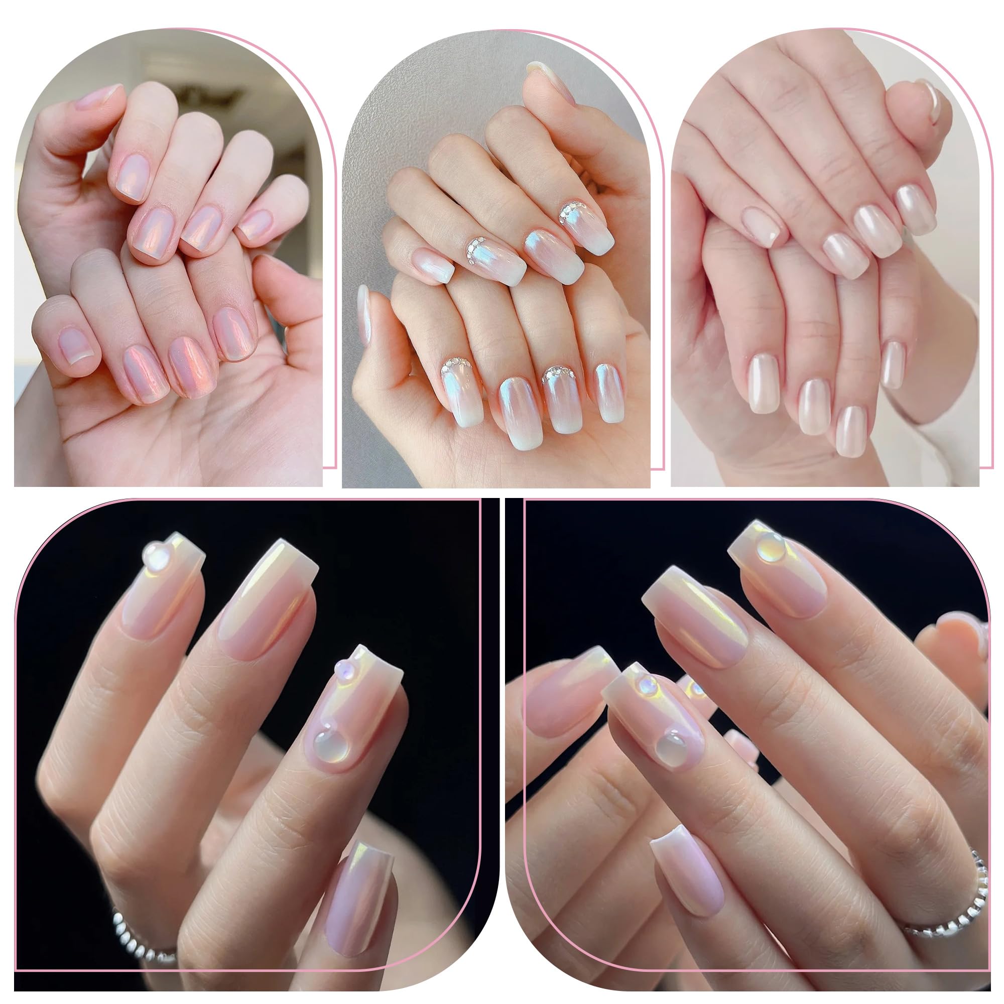 Artdone 8 Jars Chrome Nail Powder Magic White Pearl Kit Mirror Effect Silver Metallic Holographic Dip Nail Powder For Resin Craft & Nail Art Fimo, Decoration Iridescent Aurora Mermaid Pigment - Image 3