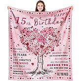 EQNWI Quinceanera Gifts Throw Blanket 60"x50", Birthday Gifts for 15 Year Old Girl, 15th Birthday Gift for Teen Girls, Sweet 15 Presents for Girls, 15 Year Old Girl Gift Ideas, 15 Bday Present