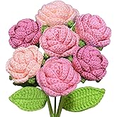 Emivery Crochet Rose Flowers, 7PCS Crochet Flower Bouquet Artificial Pink Rose Bouquet Knitted Flowers Gift for Women Home Office Wedding Table Decor