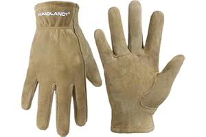 HANDLANDY Kids Genuine Leather Work Gloves for ages 3-11, Children Gardening Gloves for Boys, Girls (Medium (for age5-7), Khaki)