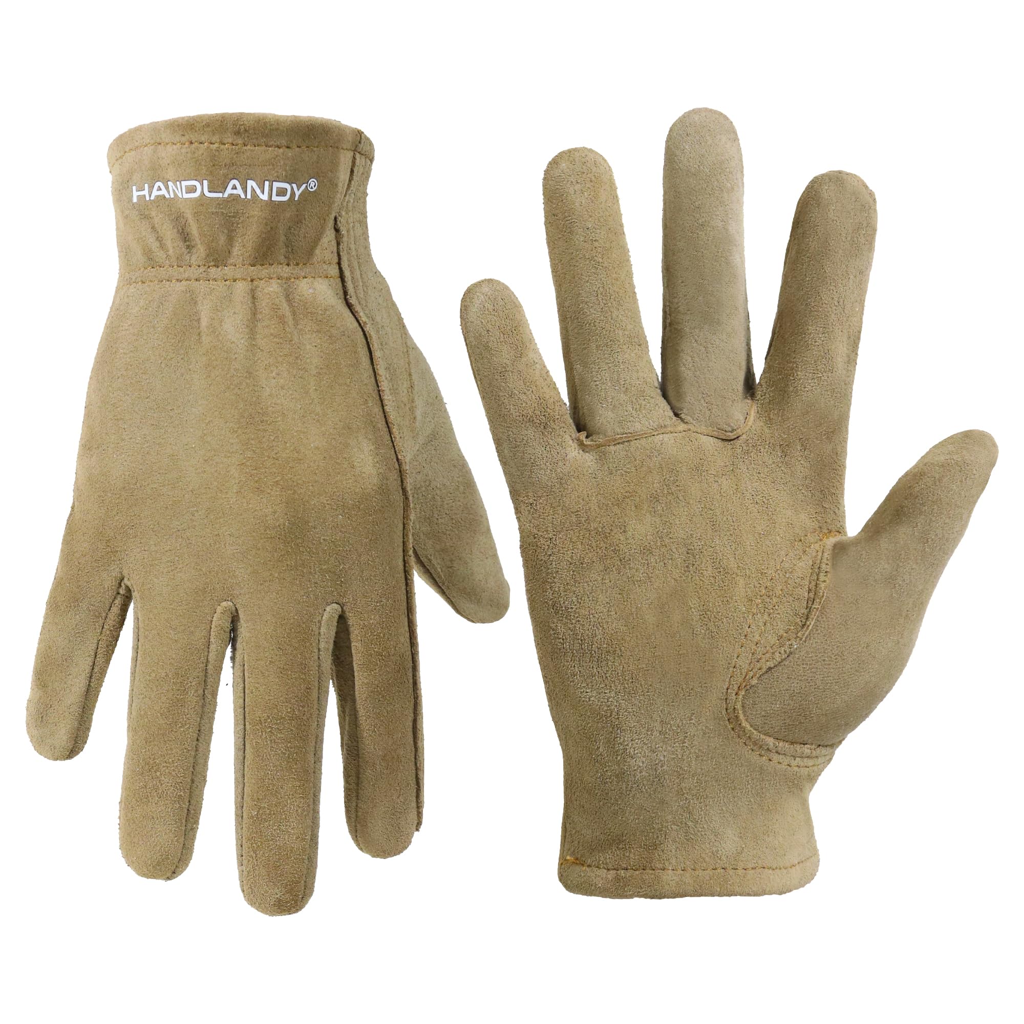 HANDLANDY Kids Genuine Leather Work Gloves for ages 3-11, Children Gardening Gloves for Boys, Girls (S, for age 2-4, Khaki)