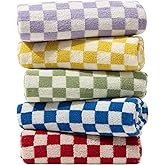 Madi-Cadi Checkered Cotton Hand Towels 5 Pack, Soft Absorbent and Decorative Design for Bathroom, Kitchen, Gym, and Spa, 13 x 29 Inches (5 Colors)