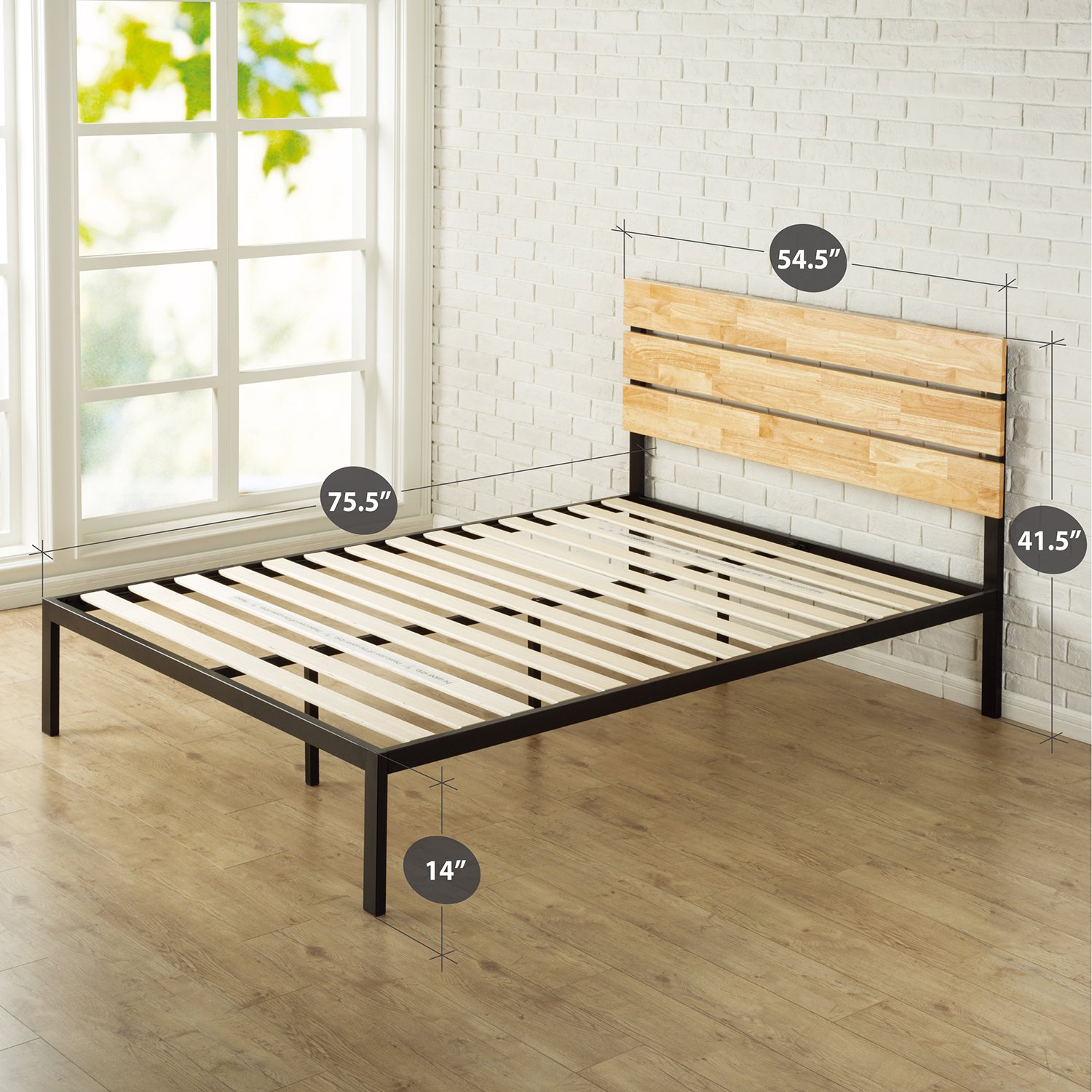 Zinus Paul Metal And Wood Platform Bed With Wood Slat Support, Full