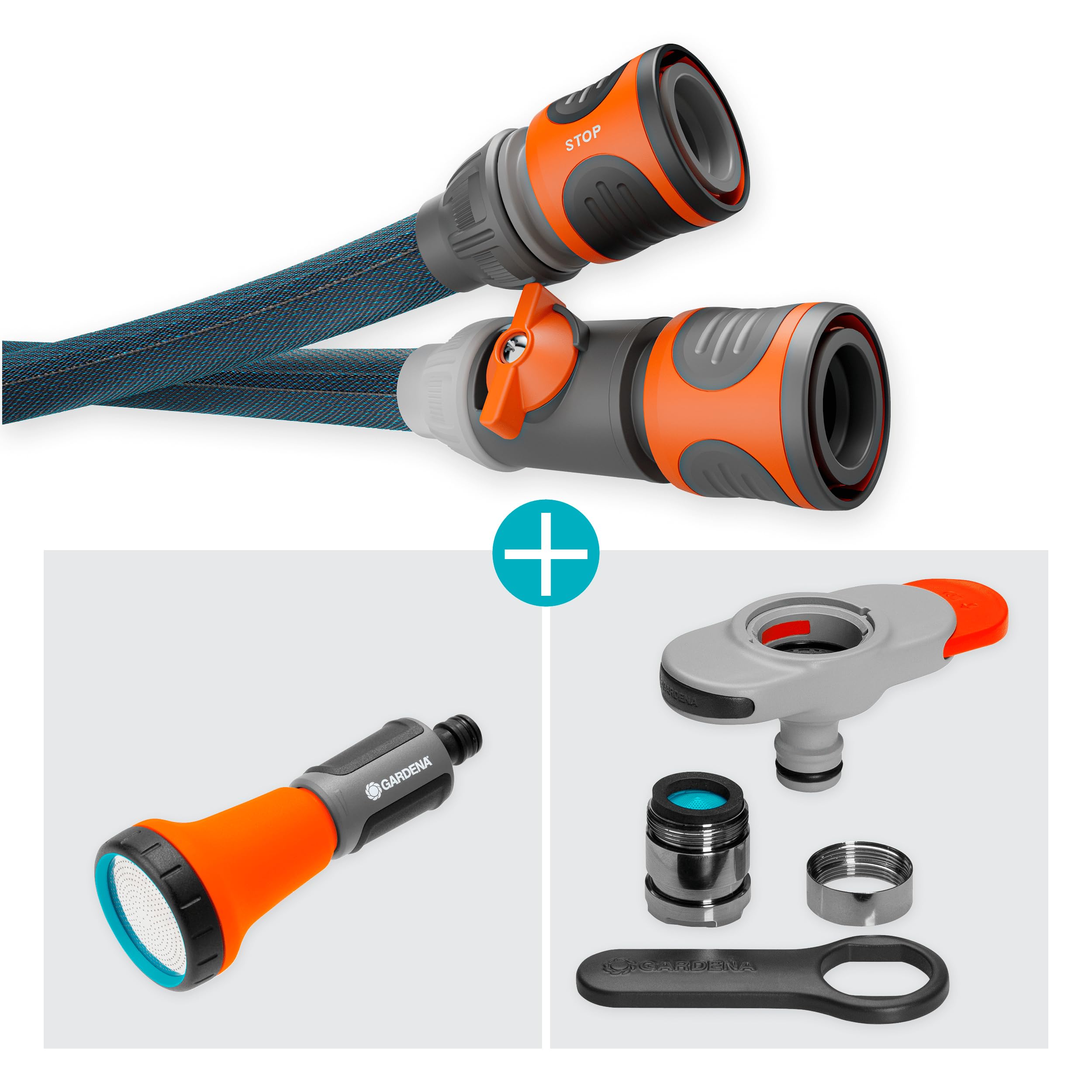 Gardena Schlauch Textilschlauch Liano Xtreme 1/2", 10 Meter Set + Indoor-Adapter 3