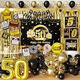 50th Birthday Party Decorations to 50 Years Old Party Supplies for Men with Balloons Garland kit, 50th Birthday Backdrop, Happy Birthday Banner, Foil Balloons and Curtains