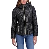 kensie Women's Outerwear Mid-length Hooded Puffer Jacket With Corset Seam Detailing