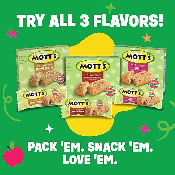 MOTT’S SOFT BAKED BARS, BANANA STREUSEL, MADE WITH APPLESAUCE, 6 CT, 5.76 OZ