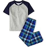 The Children's Place boys 100% Cotton Short Sleeve Top and Pants, 2 Piece Pajama Set