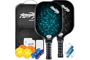 Amoswiz Pickleball Paddles Set of 2, Premium Fiberglass Pickleball Paddles for Beginers, Pickleball Set with 4 Pickle Balls, Gift for Adult & Kids