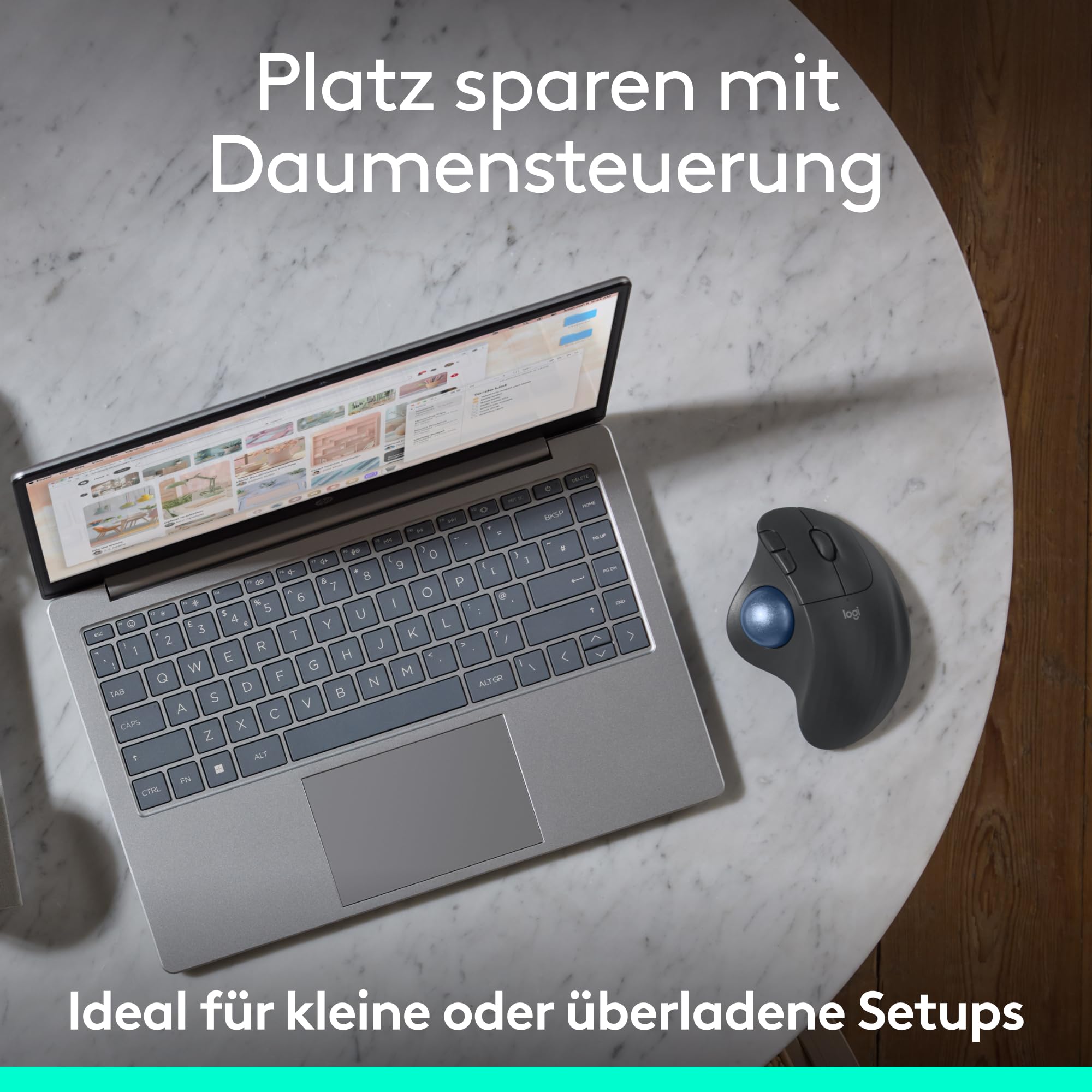 Logitech Ergo M575S kabellose Trackball-Maus, kabellose ergonomische Maus mit Bluetooth und verschlüsseltem Dongle, komfortable Daumensteuerung, für PC/Mac - Grafit 8