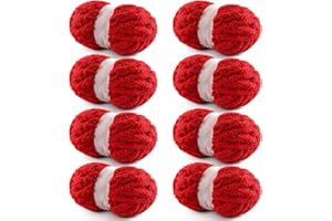 NDICANG 8 Pack Chunky Yarn for Hand Knitting - Chunky Chenille Blanket Yarn for Crocheting - Jumbo Fluffy Yarns for Crochet - Super Bulky Yarns 28.4 yds 7.7 oz Each Skein (Red)