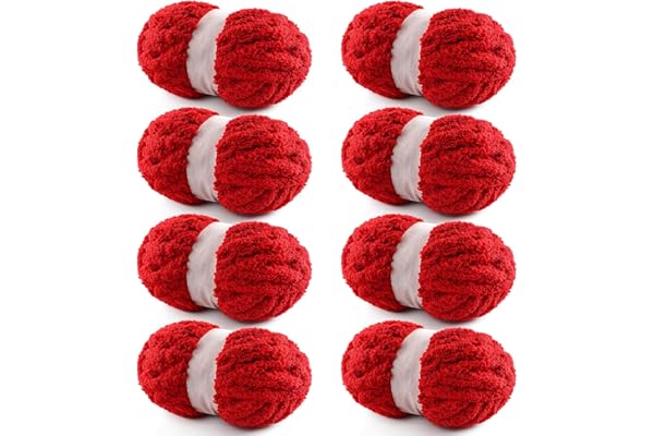 8 Pack Chunky Yarn for Hand Knitting - Chunky Chenille Blanket Yarn for Crocheting - Jumbo Fluffy Yarns for Crochet - Super Bulky Yarns 28.4 yds 7.7 oz Each Skein (Red)