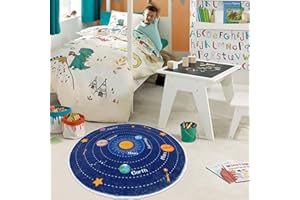 USTIDE Round Kids Rug Soft Play Mat Non Slip Children Rug Educational Solar System Rug for Toddler Nursery Bedroom Playroom (Round 31.5'' Blue)