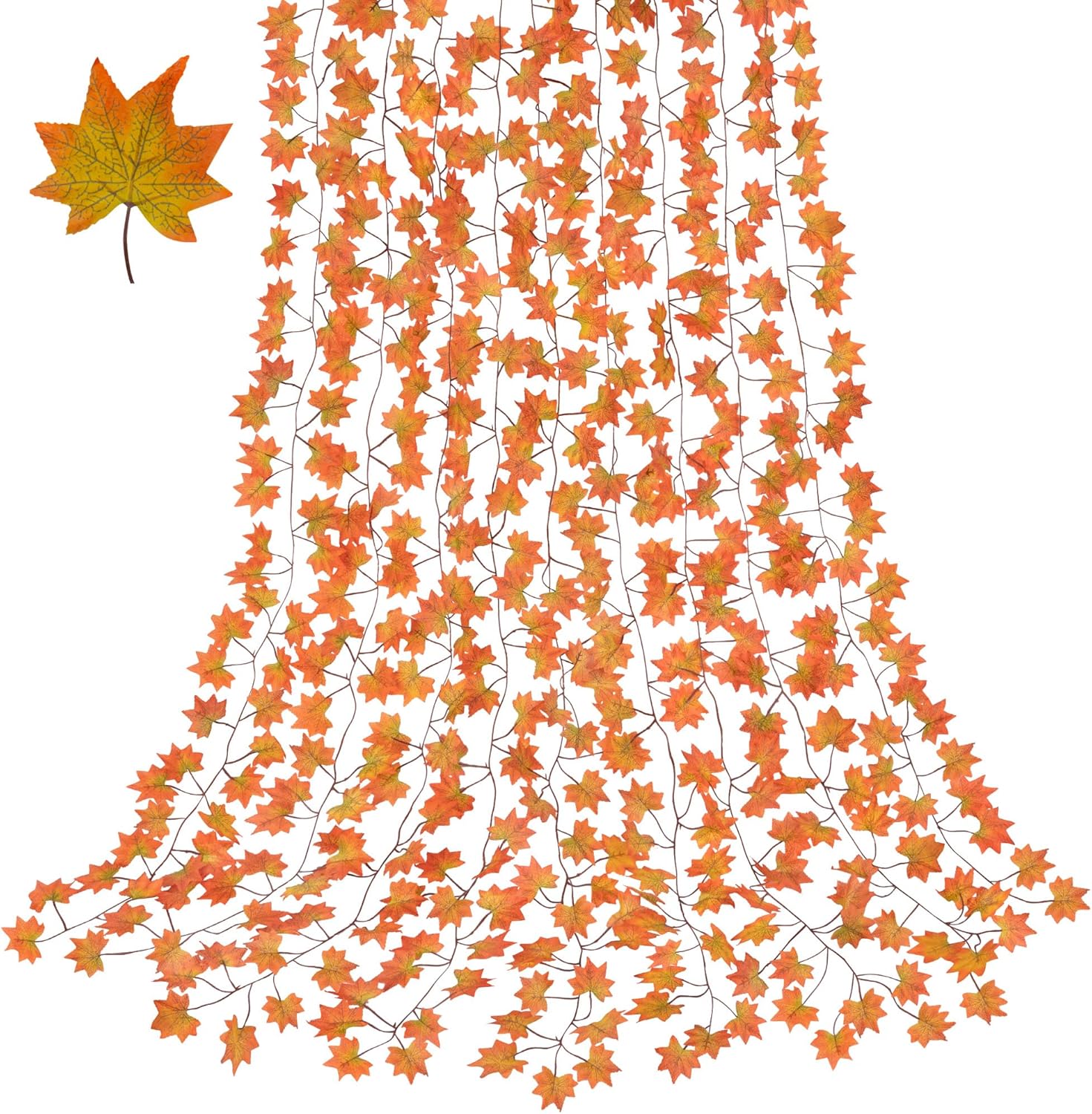 Wreaths, Garlands & Swags - CQURE 14 Pack 98Ft Fall Leaf Garland, Hanging Vines Garland Artificial Fall Maple Leaves Garland Thanksgiving Decor for Home Wedding Fireplace Party （Orange Green）