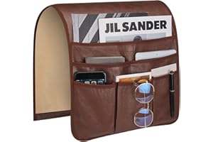 Teniux Remote Control Holder Faux Leather Armrest Organizer with 6 Pockets for Recliner Couch Sofa, Armchair Caddy for Smart Phone, Book, Magazines, Ipad, Remotes (Brown)