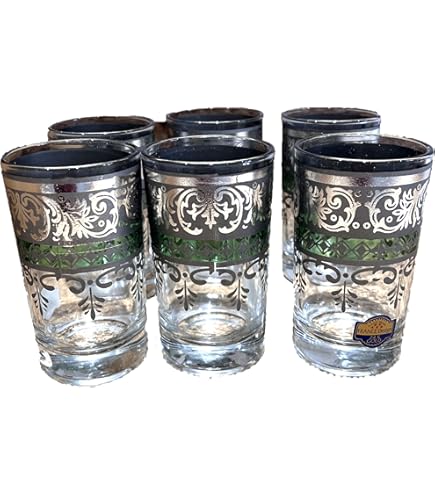 Combination Of 6 Russian "Graneniy" Square Faceted Drinking Tea Glasses W/metal