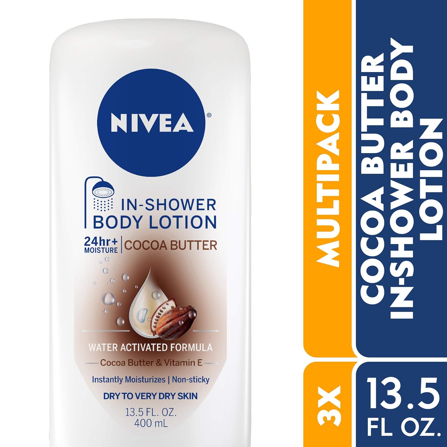 NIVEA Cocoa Butter In-Shower Body Lotion - Non-Sticky For Dry to Very Dry Skin - 13.5 oz. Bottle : Beauty