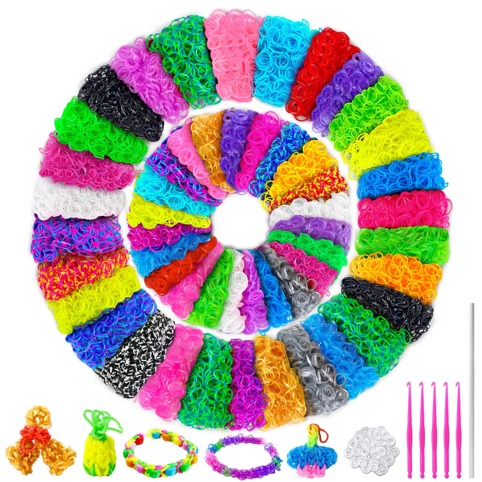 ROSHUKG 50 Colours Loom Bands Refill Kit, 5300 Rubber Band Bracelet Making Kit for Kids Girls Boys