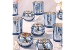 LAMORGIFT 10 Pcs Assorted Blue Votive Candle Holders, Larger Size Mercury Glass Candle Holder, Blue Tea Light Candle Holders for Wedding Decorations, Centerpieces for Tables, Baby Shower