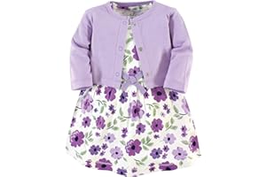 Touched by Nature Infant Toddler Girls Organic Cotton Dress and Cardigan, Rainbows Sunshine