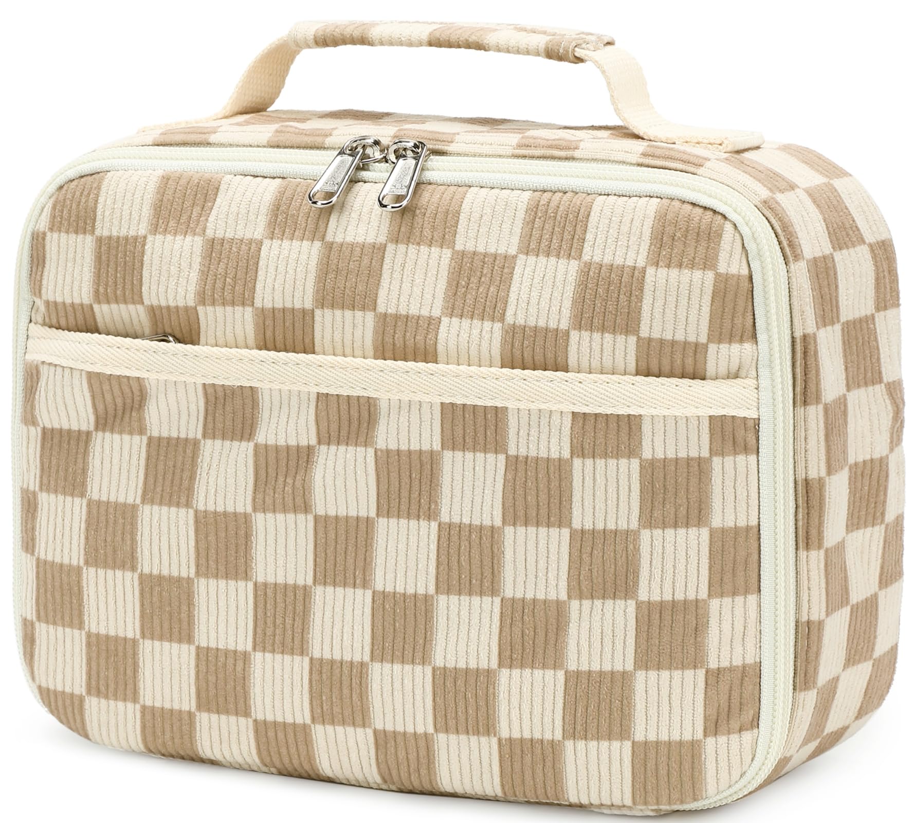 Corduroy Brown Checkered Lunch Bag Insulated Cooler Organizer for
