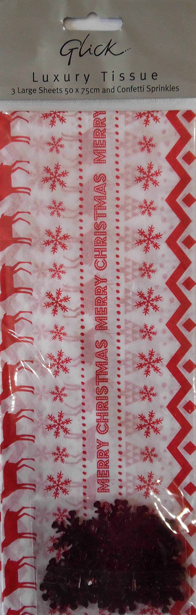 White red Merry Christmas with Sparkles Printed Patterned Tissue Wrapping Paper by Glick 4 Sheets 50 x 75cm